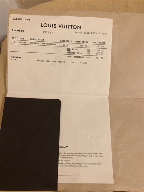 Louis Vuitton wallet receipt